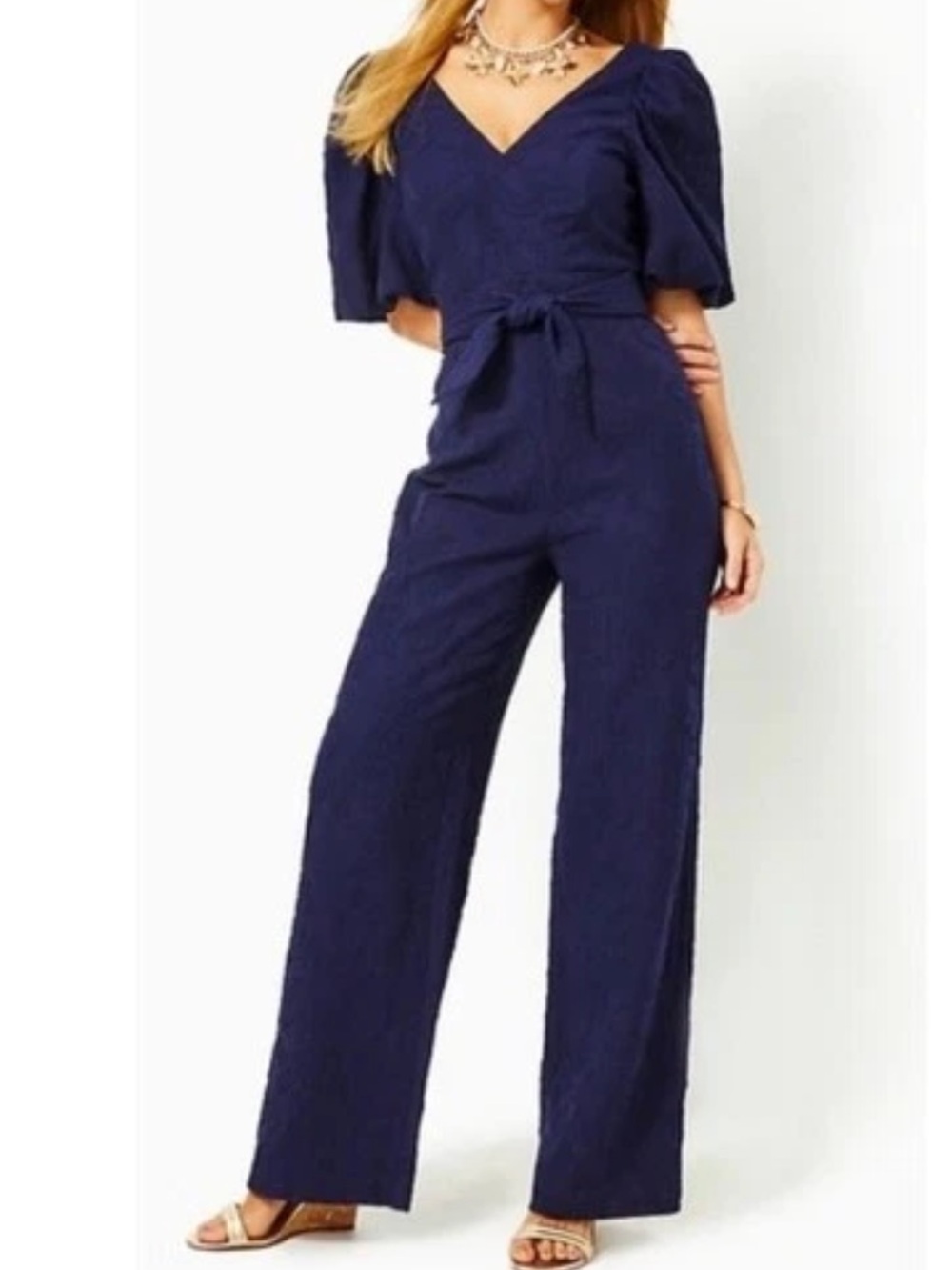 Lilly Pulitzer Kirrabelle Short Sleeve Jumpsuit True Navy Pineapple Pucker 10